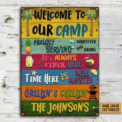 USA MADE Customized Camping Welcome To Our Camp Custom Classic Metal Sign, Metal Tin Sign, Personalized Sign Camping Decoration, Camping Gift