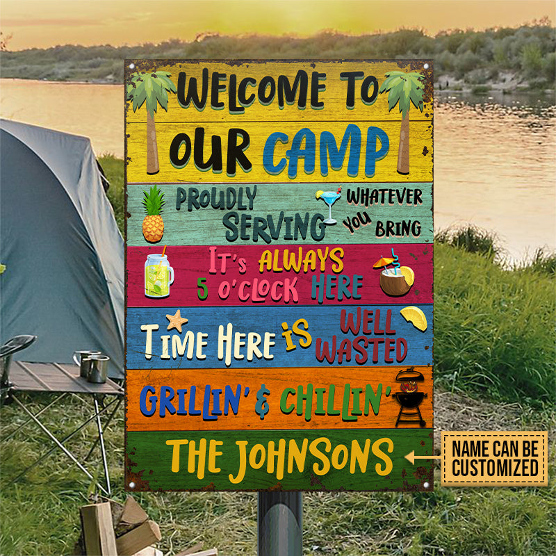 USA MADE Customized Camping Welcome To Our Camp Custom Classic Metal Sign, Metal Tin Sign, Personalized Sign Camping Decoration, Camping Gift