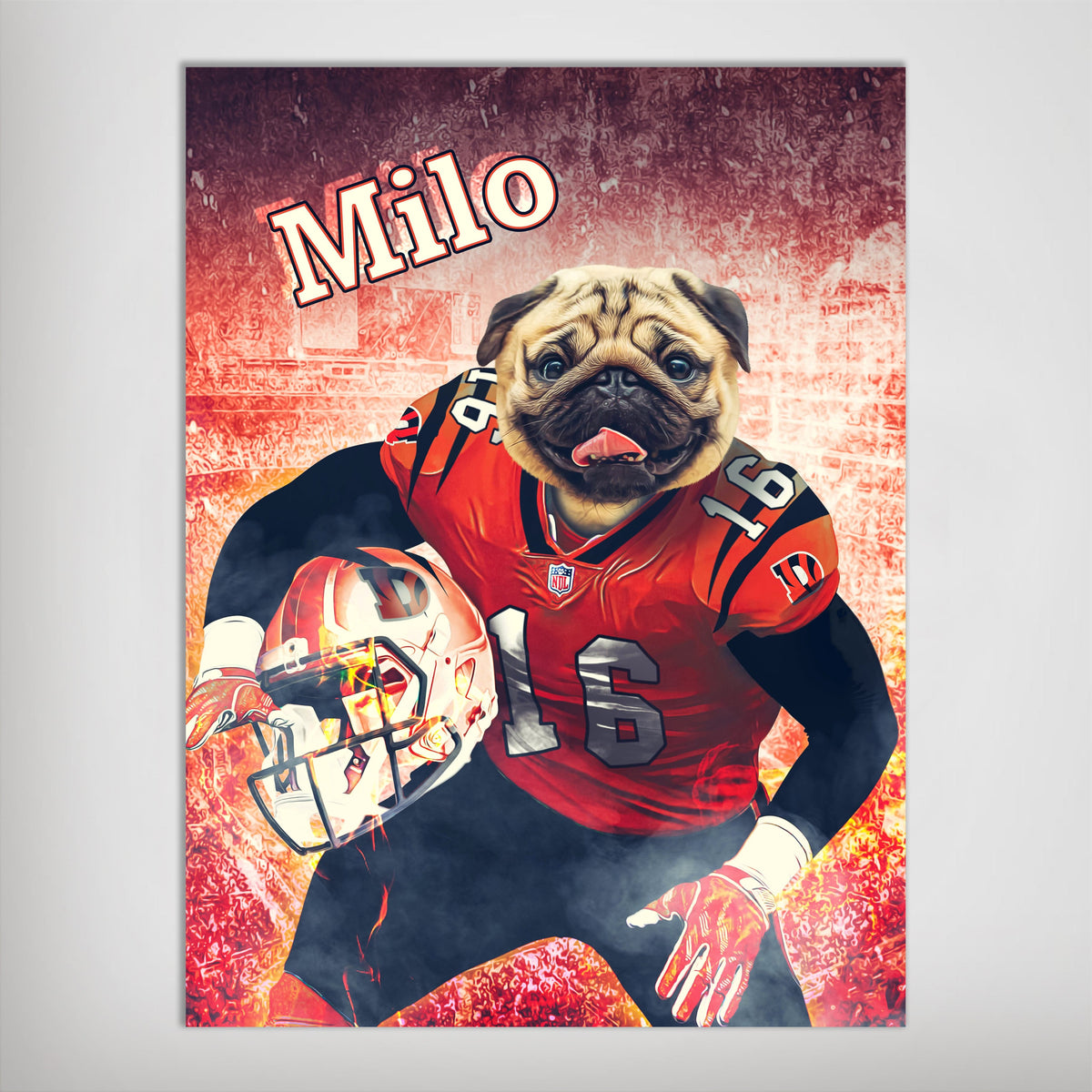 USA MADE Football League 'Cincinnati Dog' Personalized Pet Poster | Custom Pet Portrait Football Dog, Cat Canvas , Poster, Digital Download | Dog Dad Gift , Dog Mom Gift , Personalized Pet Canvas Gifts