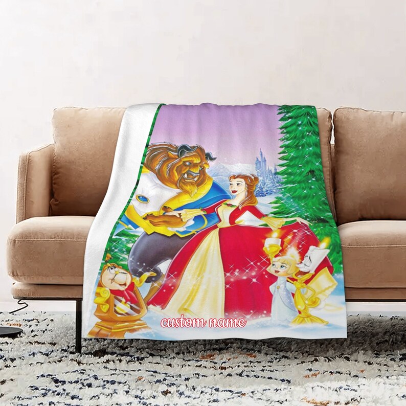 Custom Name Disney Beauty and the Beast The Enchanted Christmas Quilt Blanket – Ideal for Picnic