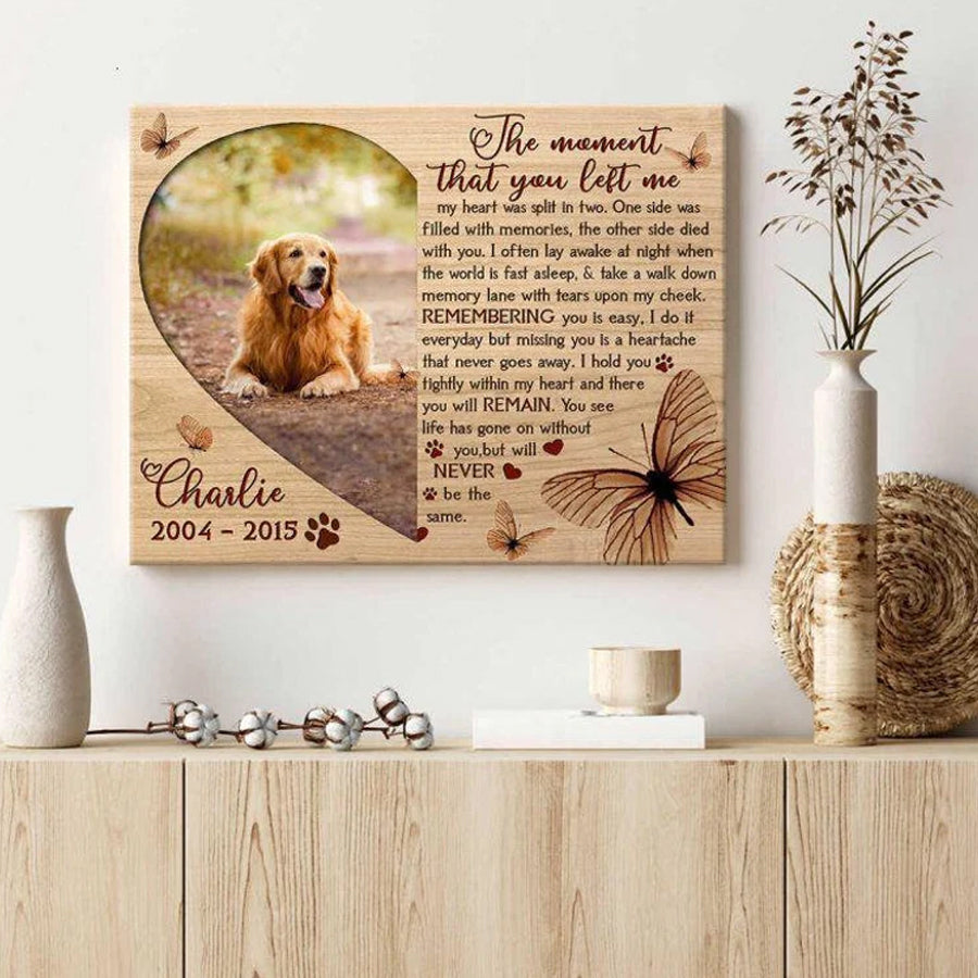 Custom Pet Photo Canvas Poster, Dog Cat Memorial Canvas Poster, The Moment That You Left Me