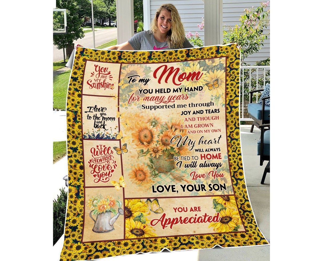 Customized To My Mom Blanket, Sunflower Blanket, Mother's Day Blanket Gift, Blanket From Son, Gift For Mother, Mothers Day Gift