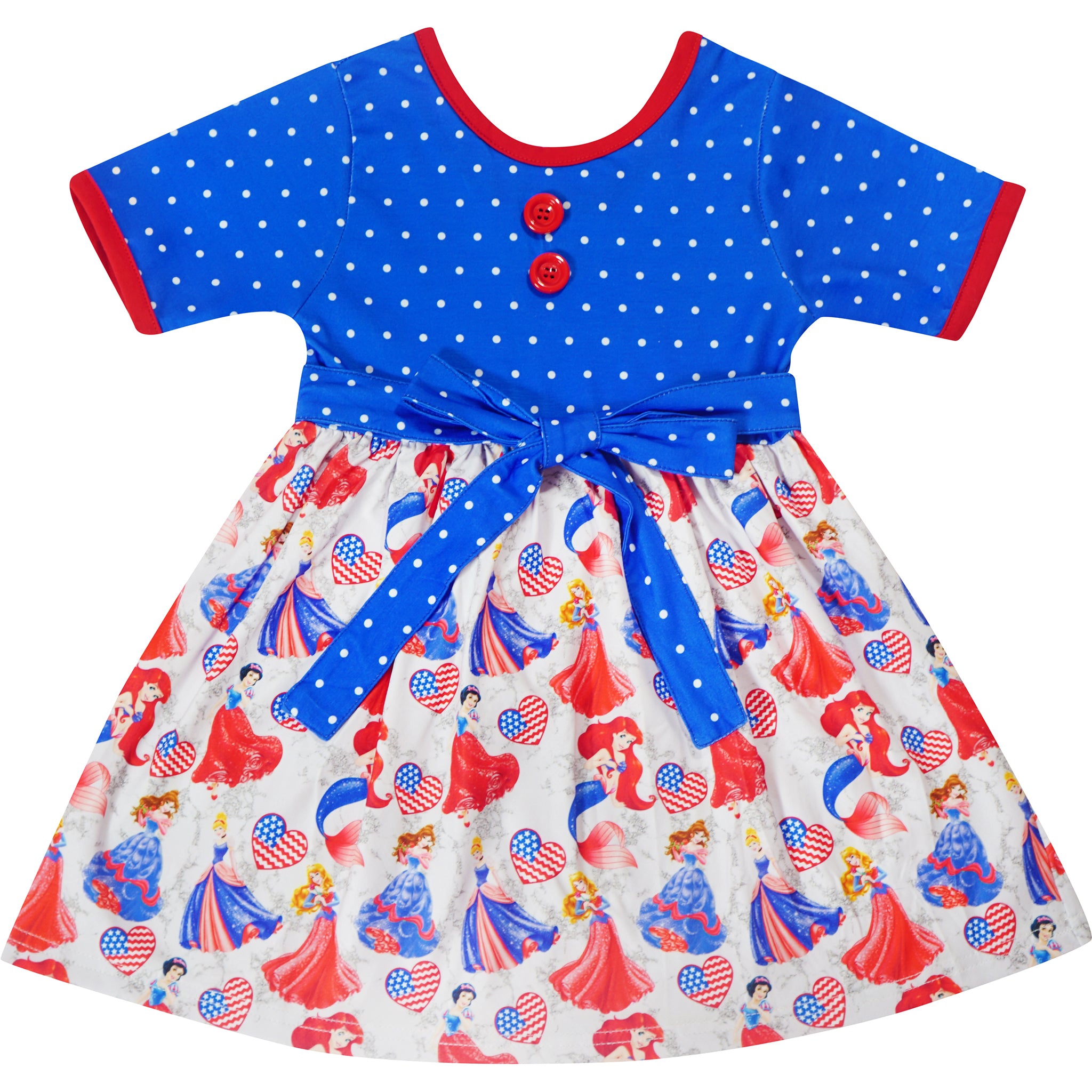 Baby Toddler Girls Disney Inspired Princess 4th July Independence Day Patriotic Dress Blue Polka Dot - Angeline Kids