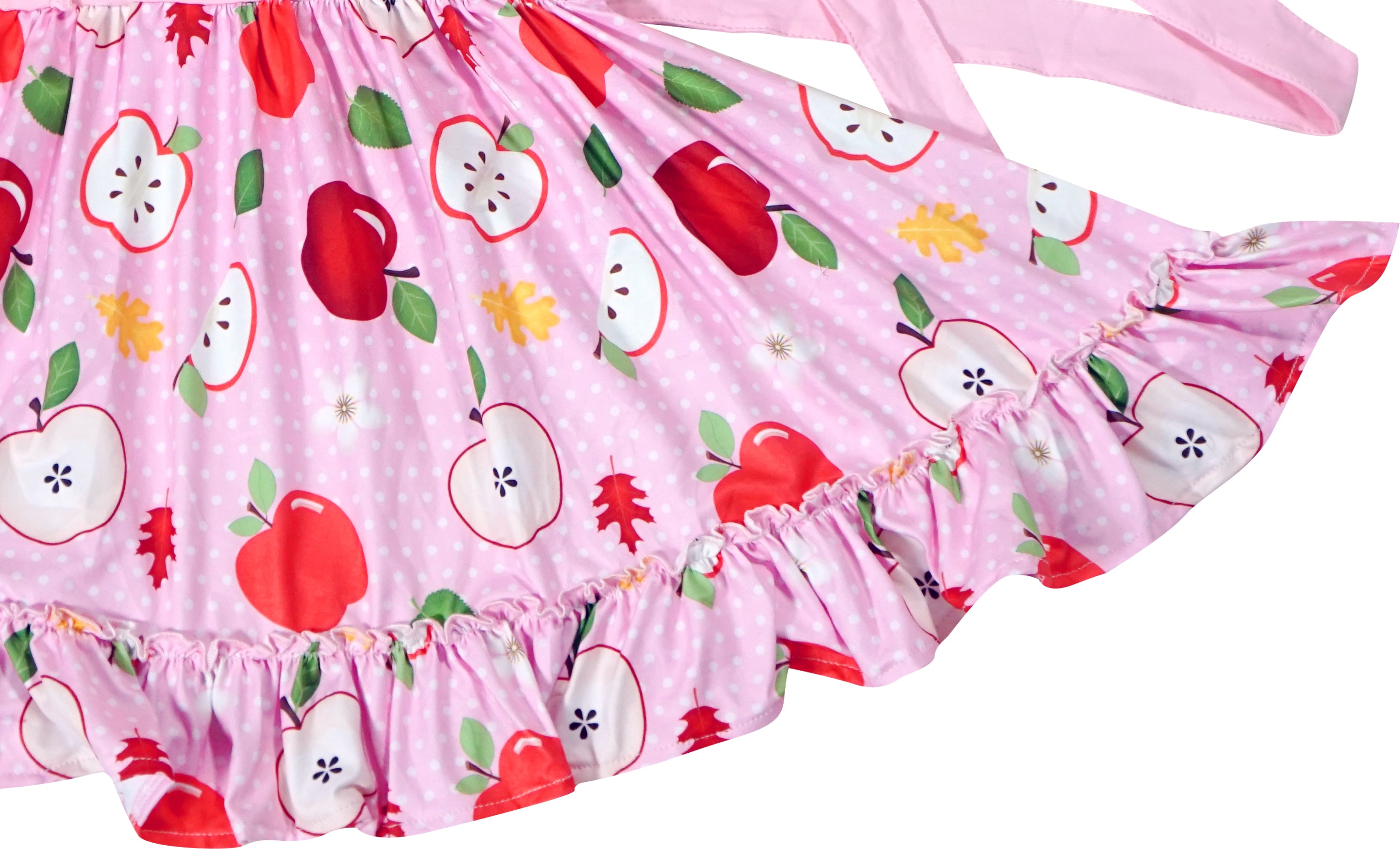 Toddler Little Girl Back To School Apple Pink Polka Dot Knit Twirl Dress - Pink - Angeline Kids