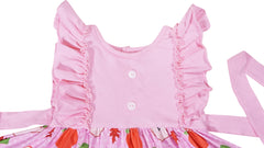 Toddler Little Girl Back To School Apple Pink Polka Dot Knit Twirl Dress - Pink - Angeline Kids
