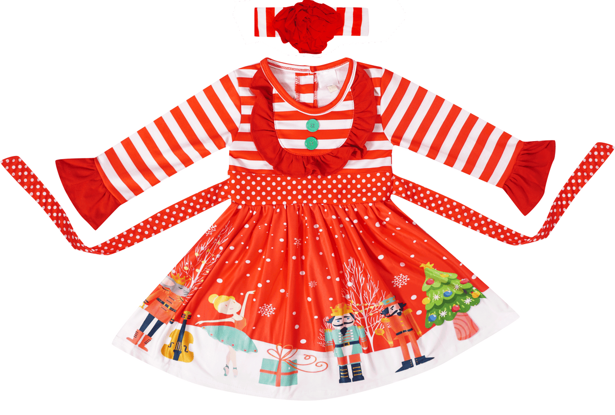 Baby Toddler Little Girl Christmas Nutcracker King Mouse Ballet Twirl Dress - Red Stripes