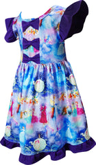 Baby Toddler Little Girls Fairy Tale Disney Princess Inspired Cinderella Ruffle Bow Dress - Purple - Angeline Kids