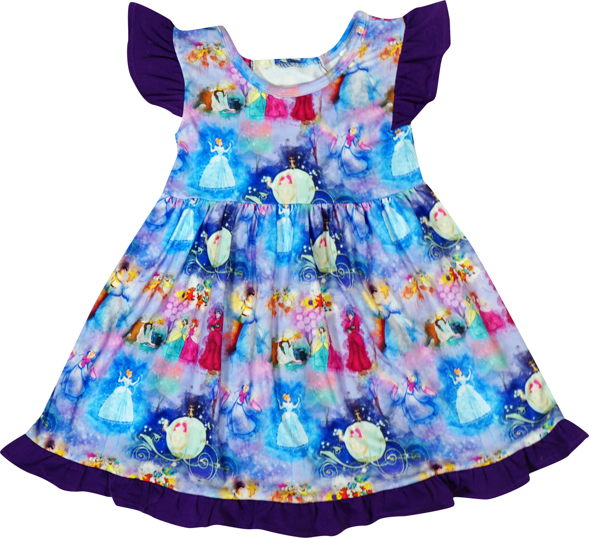 Baby Toddler Little Girls Fairy Tale Disney Princess Inspired Cinderella Ruffle Bow Dress - Purple - Angeline Kids