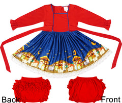 Baby Toddler Little Girls Christmas Nativity Scene Twirl Dress - Red/Red (Free Bloomers For Baby Sizes)