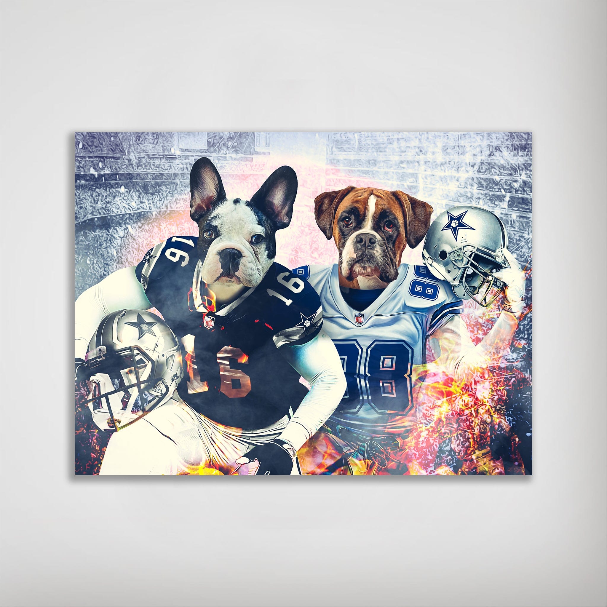 USA MADE Personalized Football Pet Portrait | 'Dallas Dog' Personalized 2 Pet Poster| Custom Football Pet Portrait Wallart, Canvas, Poster, Digital Download | Dog Mom, Dog Dad Gifts