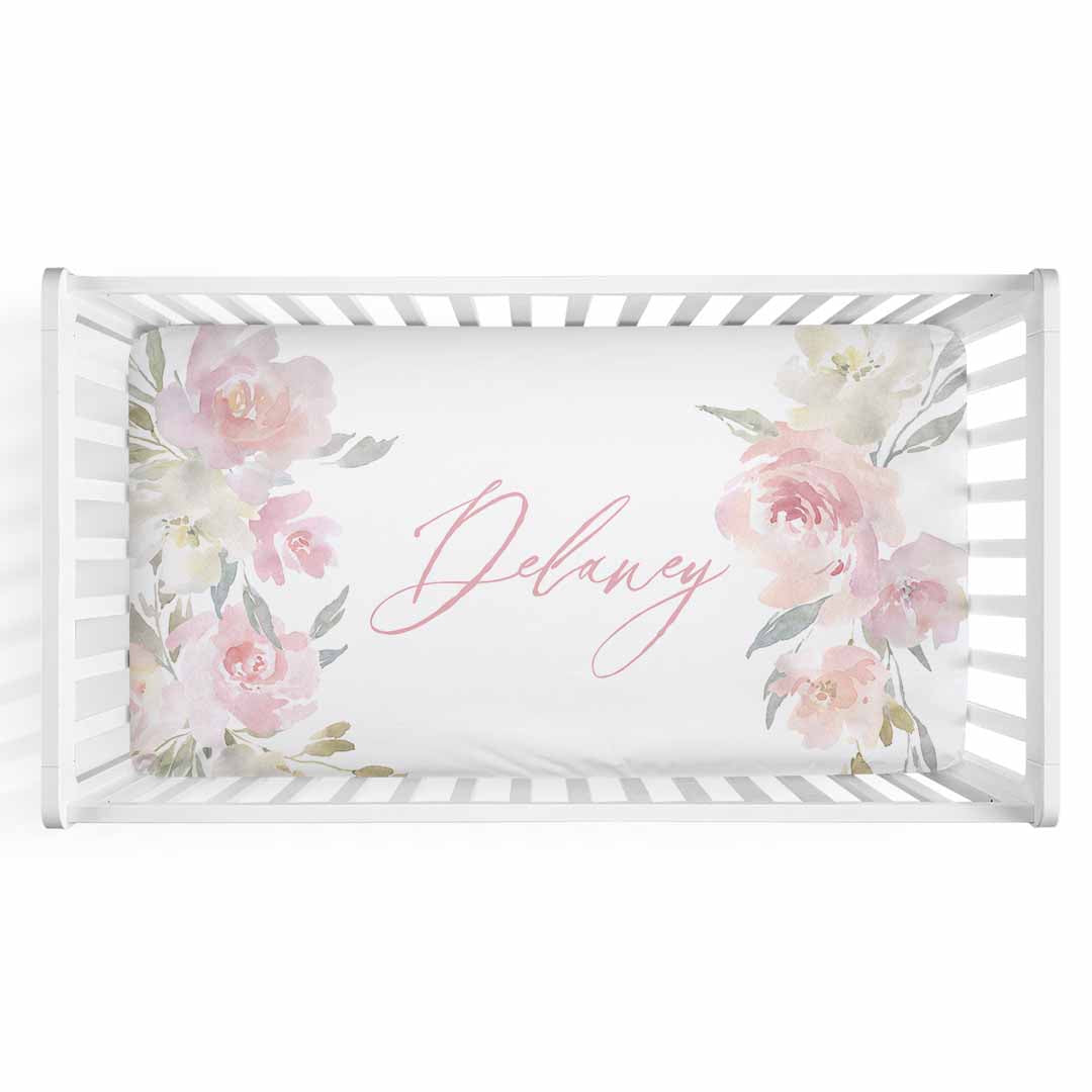 Delaney's Dusty Blush Floral Personalized Crib Sheet