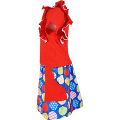 Toddler Little Girls Back To School Apple Top & Skirt Set - Red/Blue - Angeline Kids