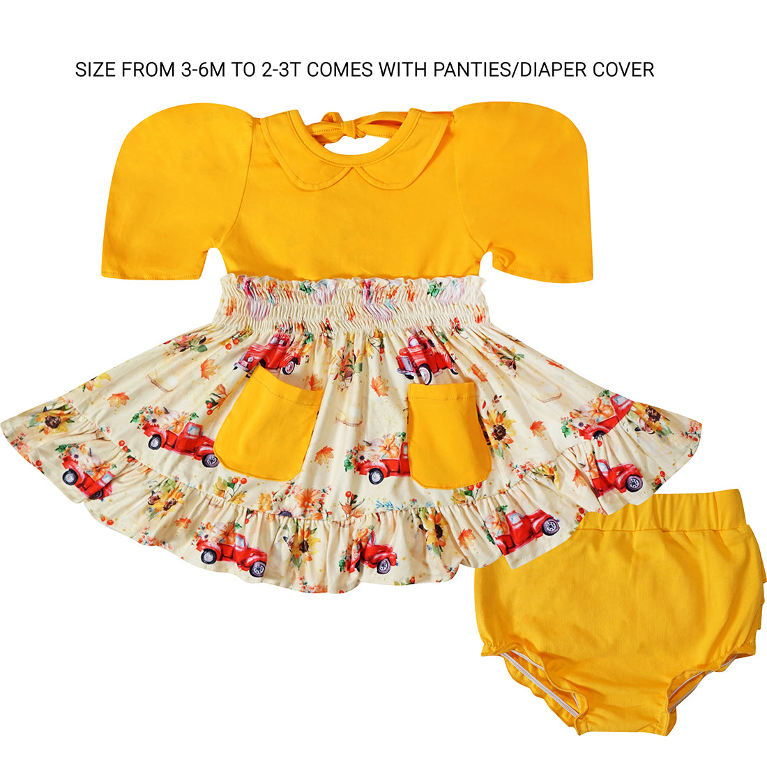 Baby Toddler Little Girls Fall Pumpkin Patch Thanksgiving Peter Pan Twirl Dress - Ivory/Gold - Angeline Kids