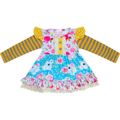 Baby Toddler Little Girls Fall Colors Floral Ruffle Top & Leggings Clothing Set - Mustard/Gray - Angeline Kids