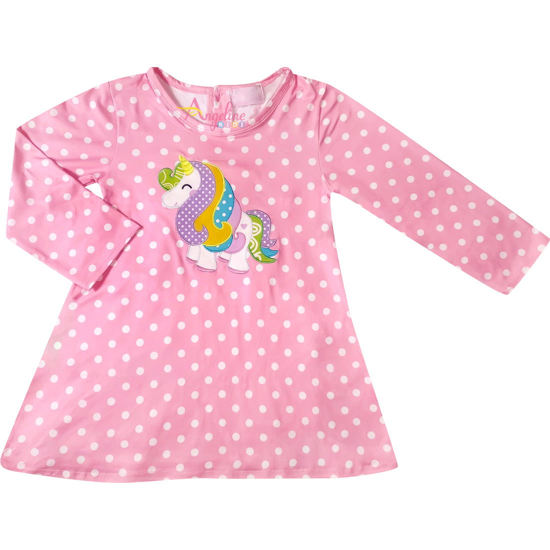 Baby Toddler Little Girls Unicorn Polka Dot Tunic Pants Set - Pink - Angeline Kids