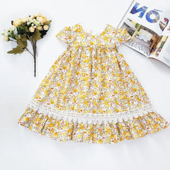 Baby Little Girls Classic Vintage Roses Lace Dress - Ivory/Gold - Angeline Kids