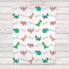 Personalized Dinosaur Watercolor Print Baby Name Blanket, Gift for Kids Toddler - Blanket for Newborn