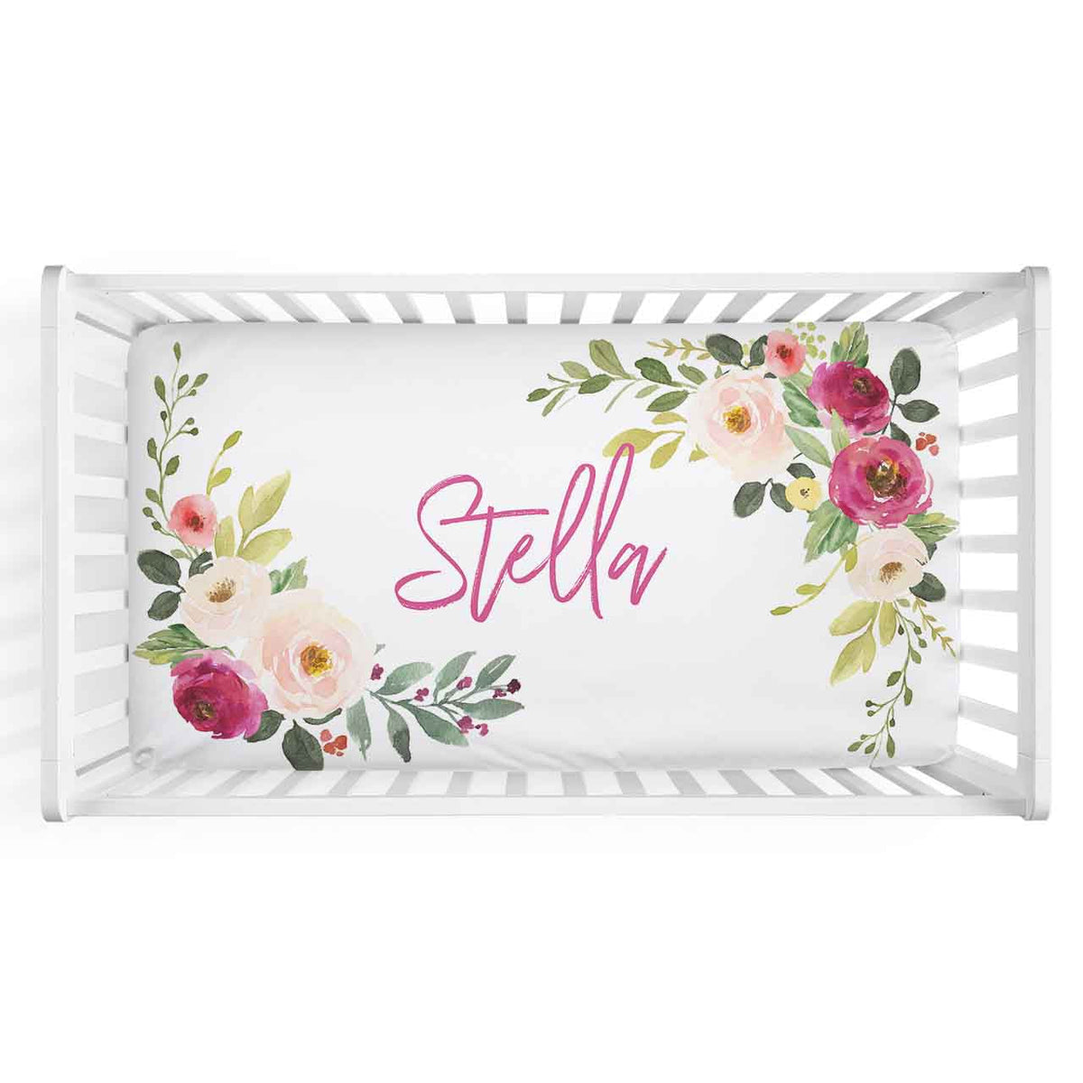 Franny's Blush & Magenta Farmhouse Floral Personalized Crib Sheet
