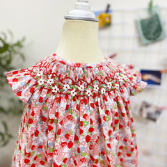 Baby Girls Spring Summer Strawberry Floral Hand Smocked Dress