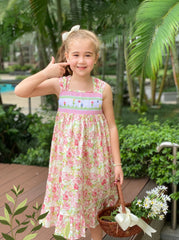 Baby Girls Spring Summer Butterfly Floral Hand Smocked Sun Dress