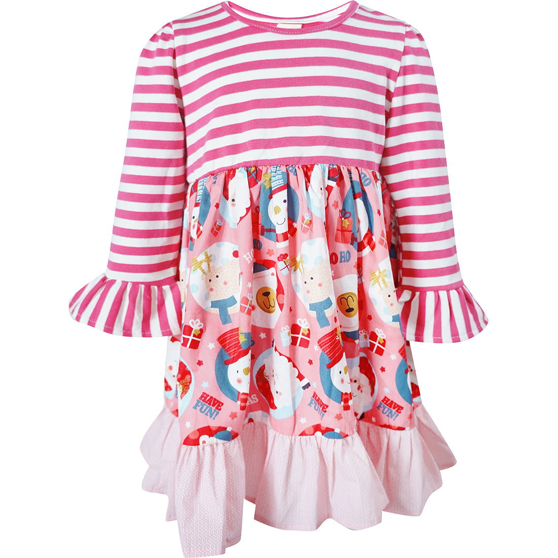 Baby Toddler Little Girl Christmas Santa Clause Twirl Dress - Hot Pink Stripes