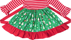 Baby Toddler Little Girl Christmas Tree Twirl Dress - Red Stripes