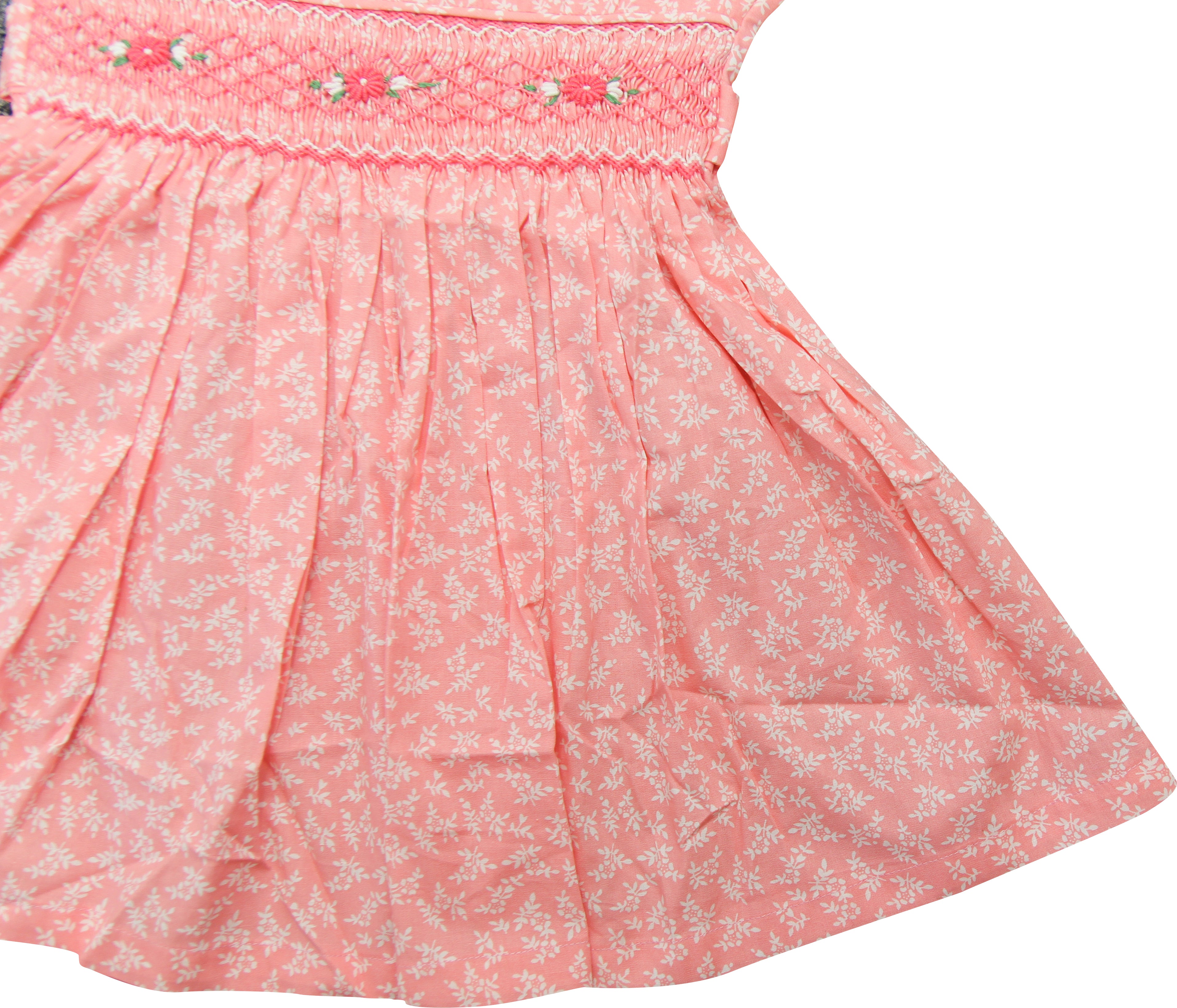 Baby Toddler Little Girls Spring Summer Floral Geometric Smocked Dress - Coral - Angeline Kids