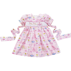 Baby Toddler Little Girls Princess Unicorn Carriage Hand Smocked Dress - Pink - Angeline Kids