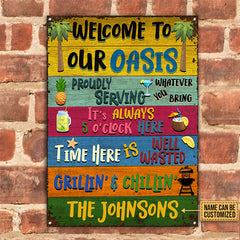 USA MADE Customized Grilling Welcome To Our Oasis Custom Classic Metal Signs