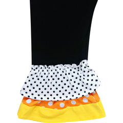 Baby Toddler Little Girls Halloween Unicorn Witch Hat Ruffle Top Pants Set - White Dots/Black - Angeline Kids