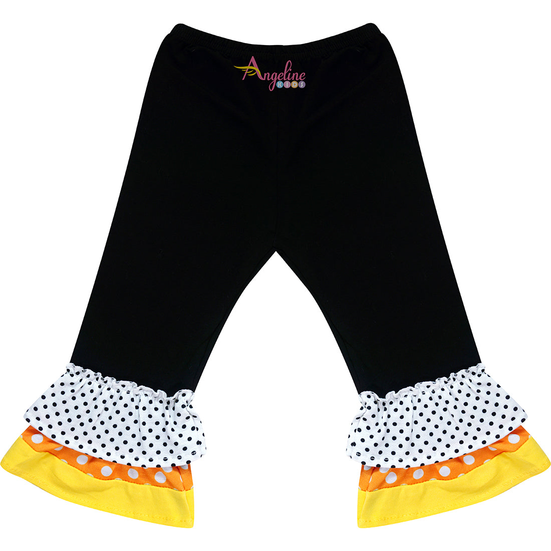 Baby Toddler Little Girls Halloween Unicorn Witch Hat Ruffle Top Pants Set - White Dots/Black - Angeline Kids
