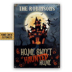 USA MADE Customized Happy Halloween Haunted Home Custom Classic Metal Sign, Metal Tin Sign, Personalized Sign Halloween Decor, Yard Decor