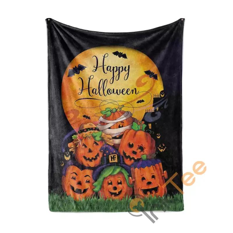 Happy Halloween Pumpkin Sherpa Fleece Blanket Gifts for Family, for Couple