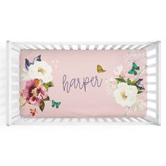 Harper's Butterfly Garden Personalized Crib Sheet