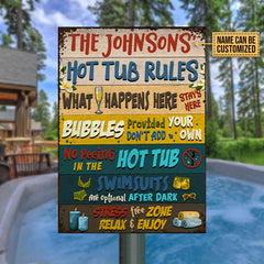 USA MADE Customized Hot Tub Rules What Happens Here Custom Classic Metal Sign, Metal Tin Sign, Personalized Sign Hot Tub Decorating Ideas