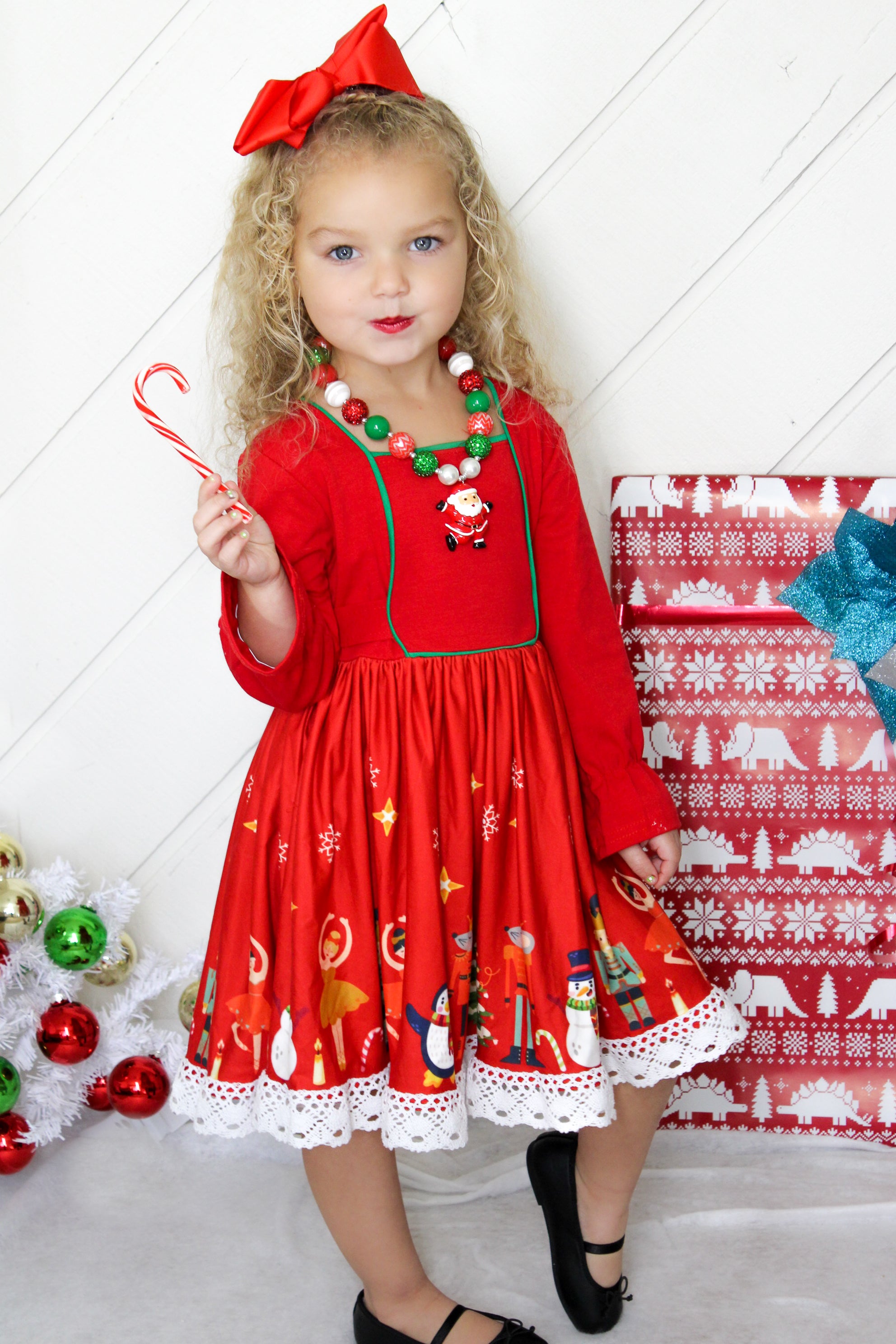 Girls Christmas Holiday Nutcracker Ballet Soldier Dress - Red/Red (Free Bloomers For Baby Sizes) - Angeline Kids
