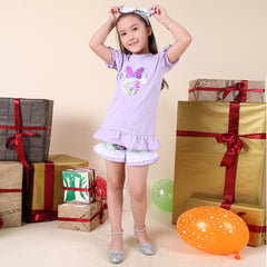 Baby Toddler Little Girls Disney Inspired Minnie Mouse Head Top Shorts Set - Fuchsia Mint - Angeline Kids