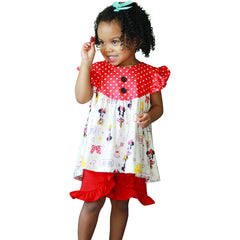 Baby Toddler Little Girls Disney Inspired Minnie Mouse Ruffles Short Set - White/Red - Angeline Kids
