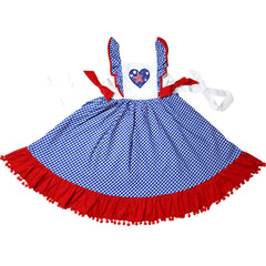 Baby Toddler Little Girls 4th of July Patriotic I Heart America Pom Pom Dress - Angeline Kids