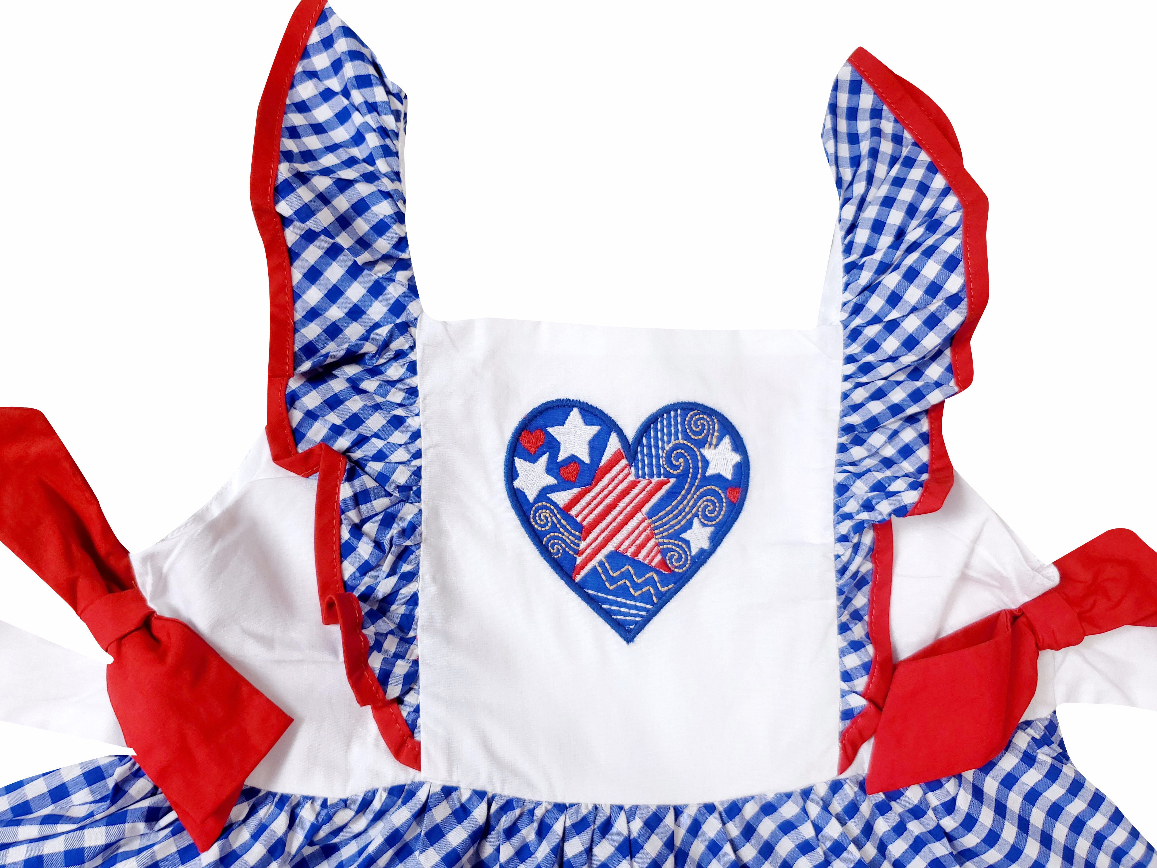Baby Toddler Little Girls 4th of July Patriotic I Heart America Pom Pom Dress - Angeline Kids