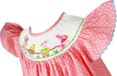Baby Toddler Little Girls Easter Bunny Polka Dot Bishop Dress - Coral - Angeline Kids