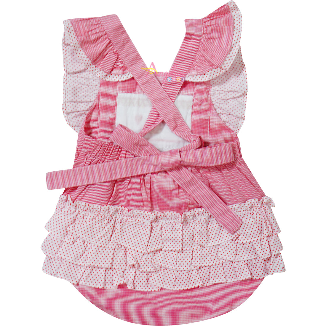 Baby Girls Valentines Day Love Teddy Bear Faux-Smocked Ruffle Bubble Red Gingham - Angeline Kids