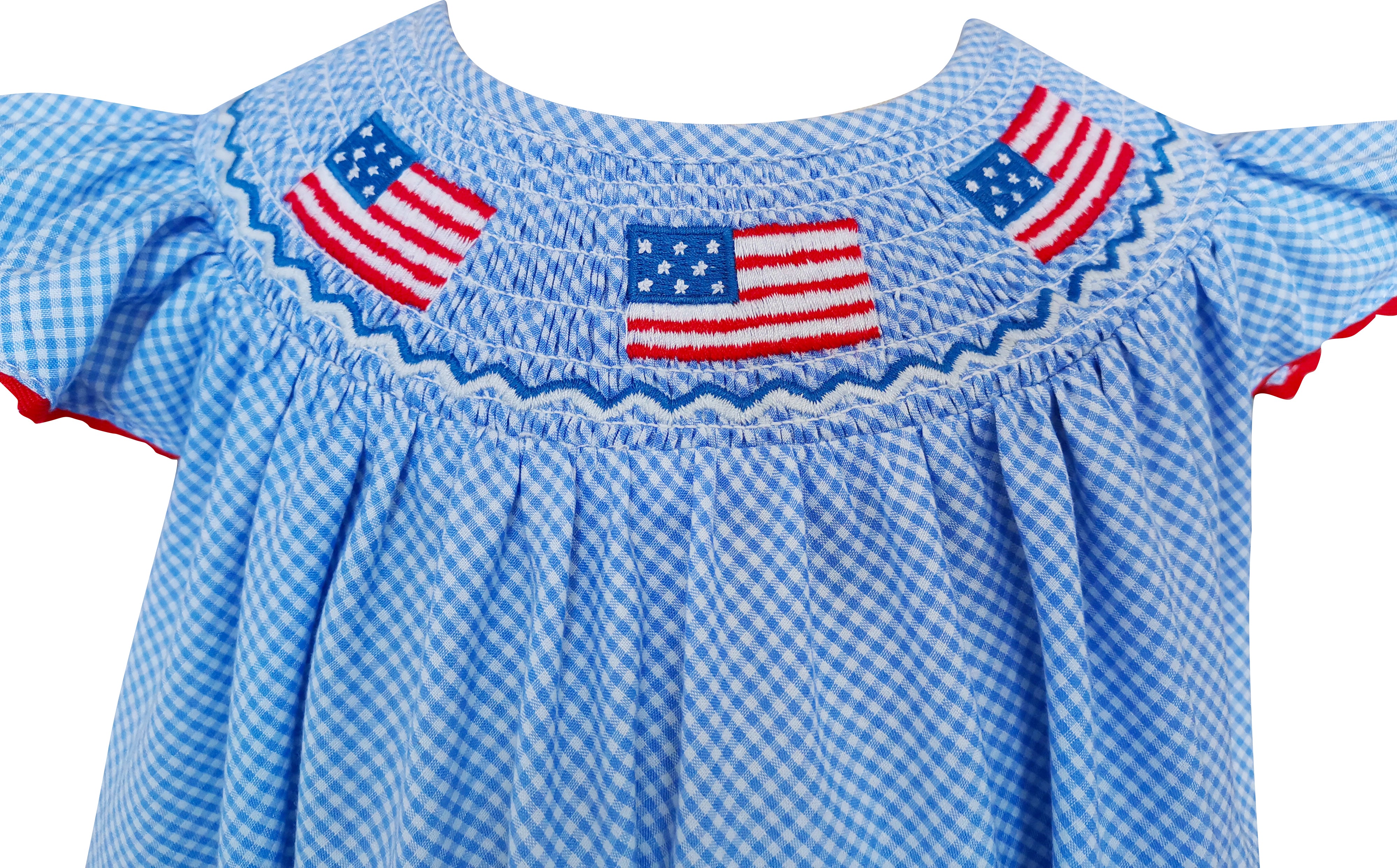 Baby Toddler Little Girls 4th Of July Patriotic USA Flag White Blue Gingham Bishop Dress - Angeline Kids