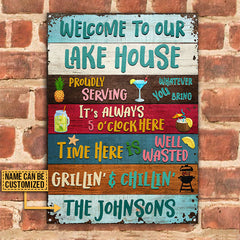 USA MADE Customized Lake House Proudly Serving Whatever Custom Classic Metal Signs