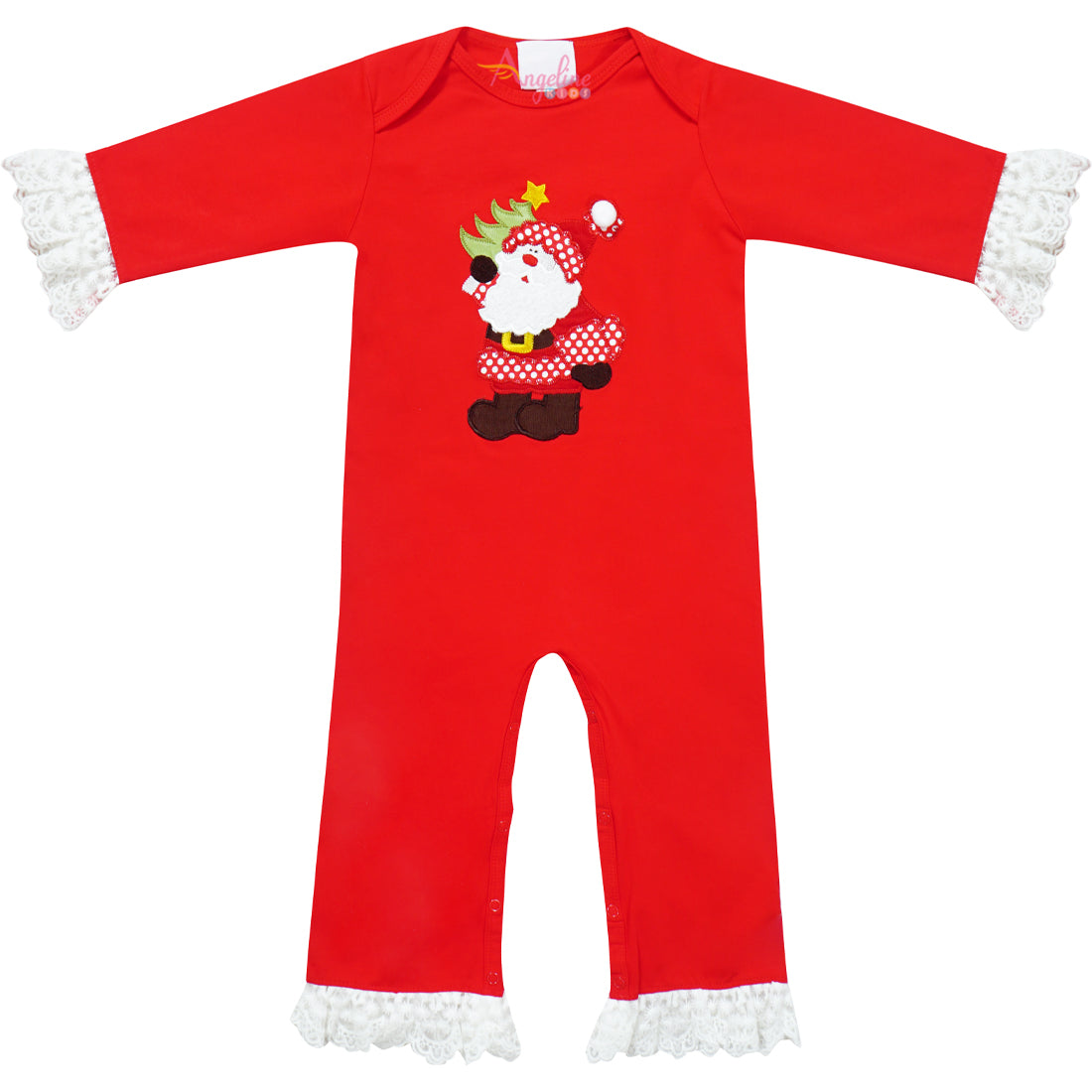 Baby Girl Christmas Santa Lace Red One - Piece Romper - Angeline Kids