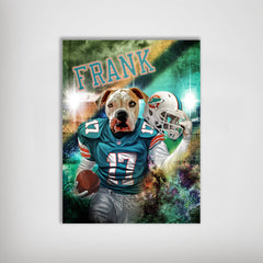 USA MADE Football League 'Miami Dog' Personalized Dog Poster| Custom Football Pet Portrait Wallart, Canvas, Poster, Digital Download | Dog Mom, Dog Dad Gifts