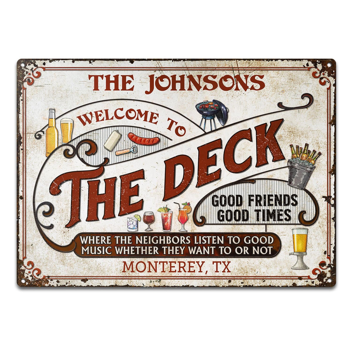 USA MADE Customized Personalized Deck Grilling Red Listen To The Good Music Custom Classic Metal Signs
