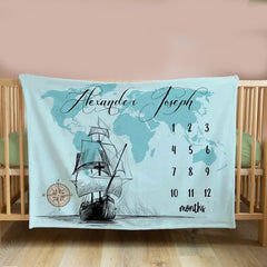 Personalized Blanket Nautical Milestone Blanket - Growth blanket - perfect baby shower gift