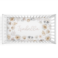 Navie's Neutral Floral Personalized Crib Sheet