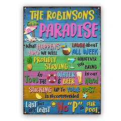 USA MADE Customized Paradise Whatever Happens - Swimming Pool Decorating Idea - Personalized Custom Classic Metal Signs